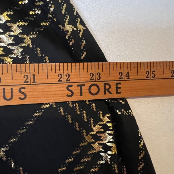 Laura Scott Skirt Black Gold Metallic Checkered A Line Pleated Pull On Womens - Picture 4 of 8